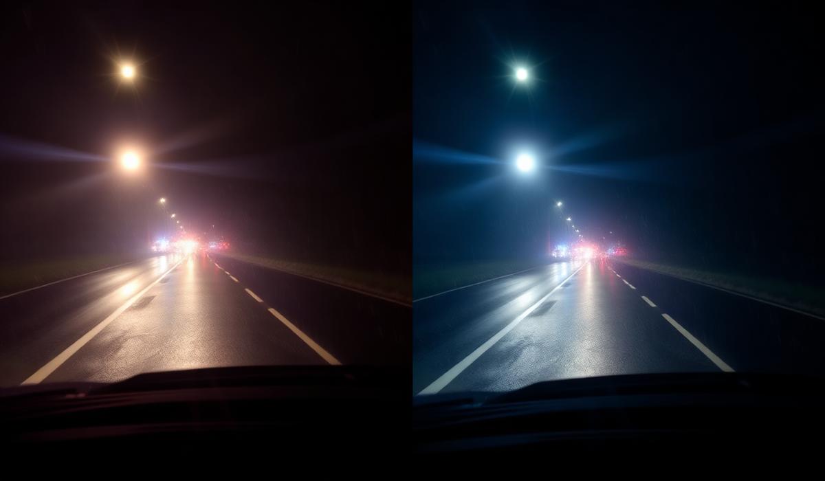 Vergleich der Nachtfahrt mit und ohne die VisionDrive Brille